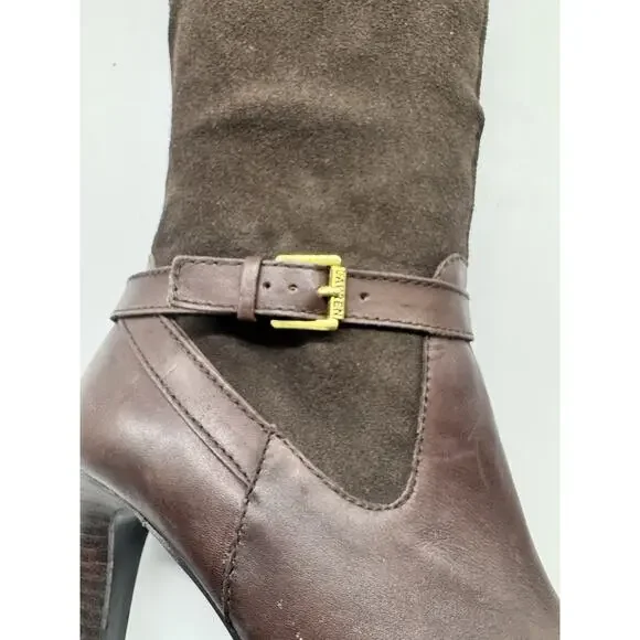 Ralph Lauren Bethan Brown Suede Leather Knee High Stiletto Riding Boots Size 9B - Picture 8 of 13
